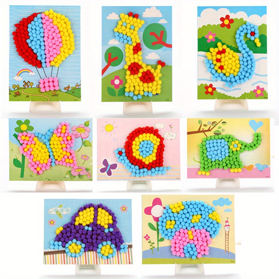 Art Craft Painting - 2 adet 16x21 cm Renkli Pom-Pom
