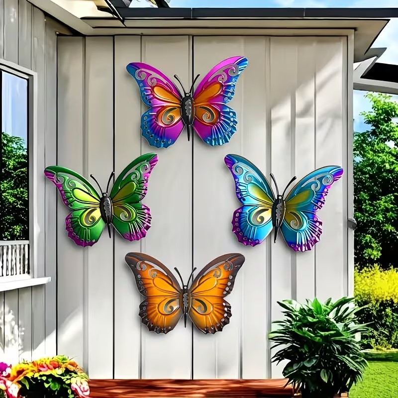Art Craft Butterfly - 4 adet Renkli Metal Kelebek Heykeli