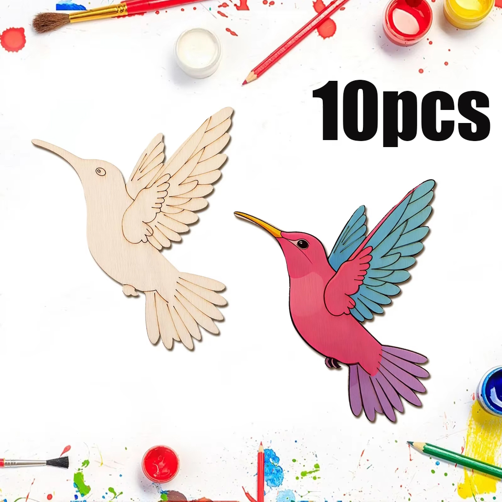 Art Craft Painting - 10 adet Bitmemiş Ahşap Hayvan Kuş
